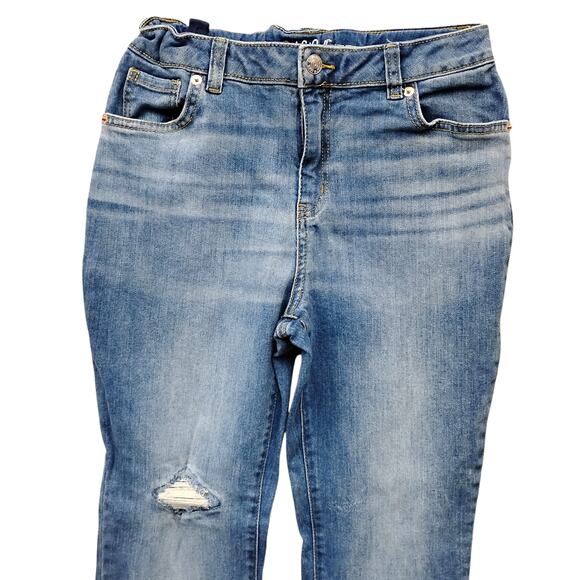 Cat & Jack Flare Super Stretch Jeans Size 14 Girls Blue Denim Distressed Raw hem - Picture 2 of 11